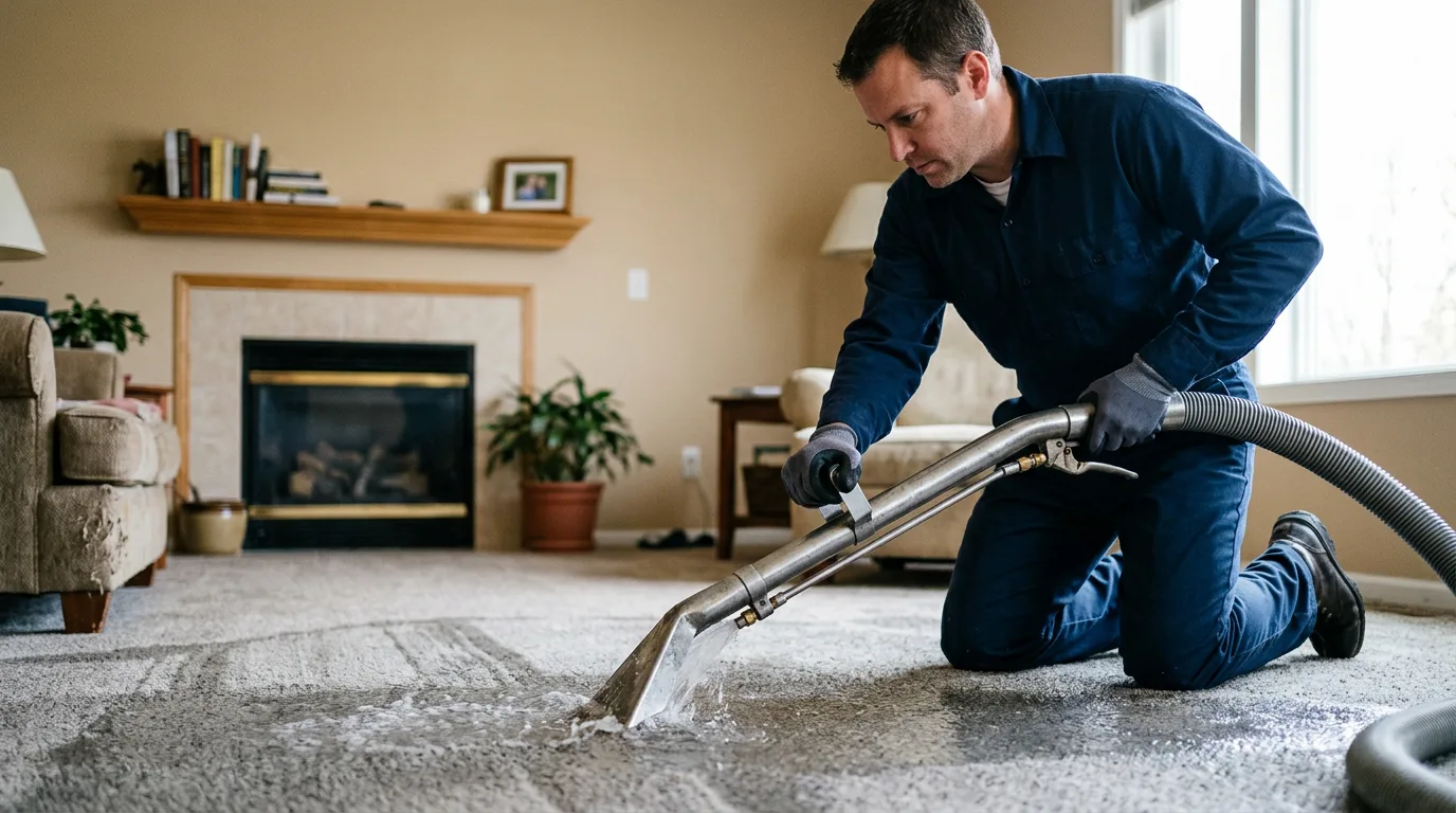 Water damage restoration technician working near Versailles, IL